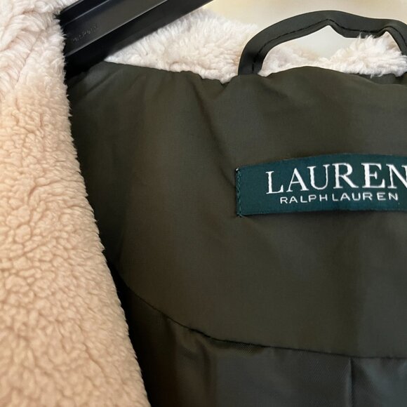 NWT Ralph Lauren women's Faux-Fur-Trim Hooded Down Puffer Coat - Olive Size PL - Picture 13 of 14